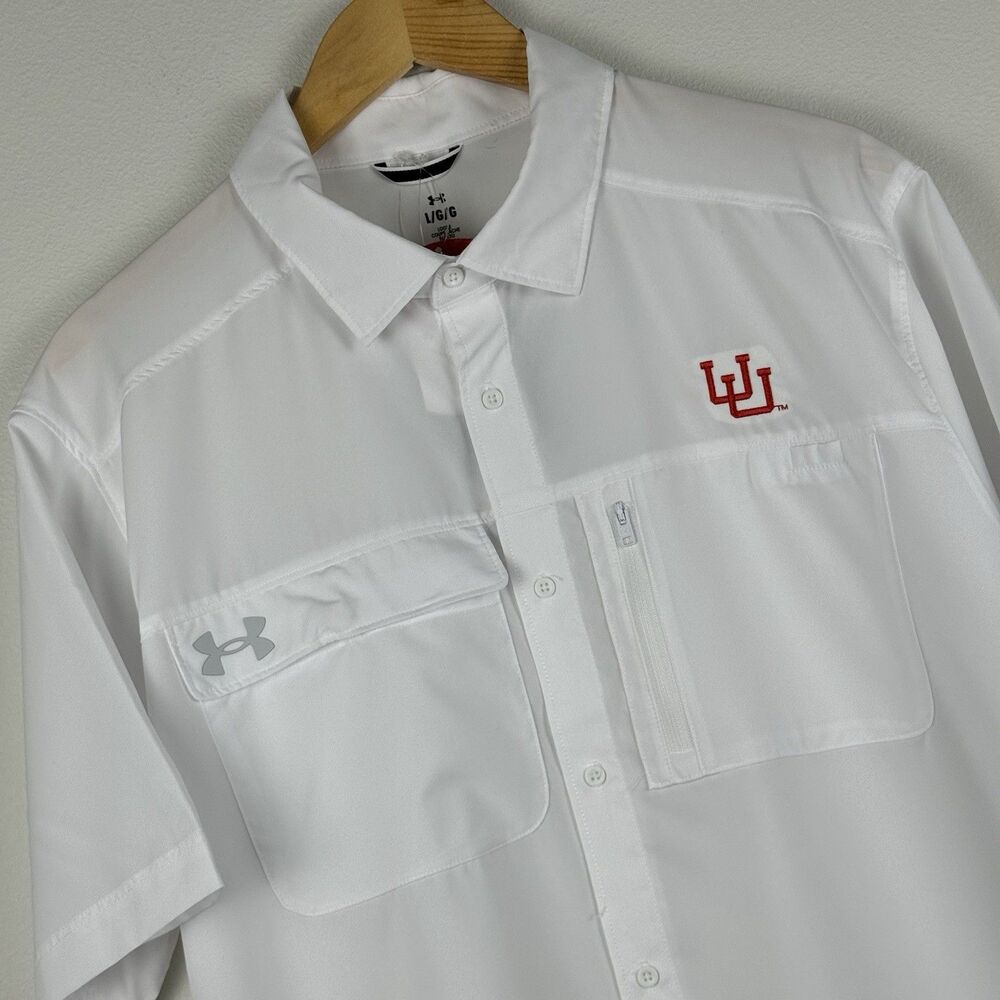 Utah Utes Football Under Armour Motivate Mens Large White Button Up Short Sleeve